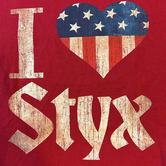 STYX 2013 N American Concert Tour CITIES Rock Pop Red t shirt XL “I Love Styx” - Picture 6 of 7